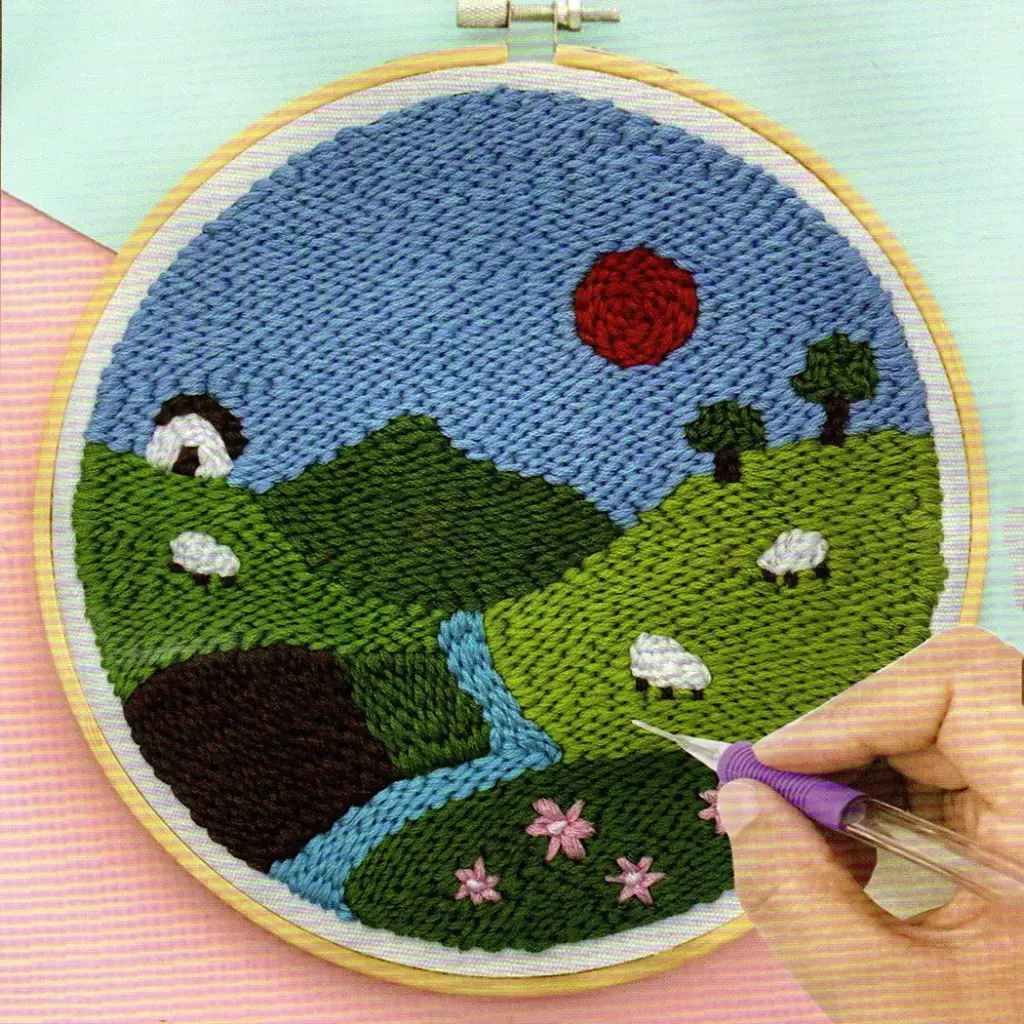 Countryside Meadow Embroidery Punch Needle DIY Kit