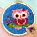 Cute Pink Owl Embroidery Punch Needle DIY Kit