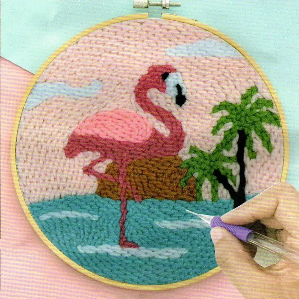 Flamingo & Palm Trees Embroidery Punch Needle DIY Kit