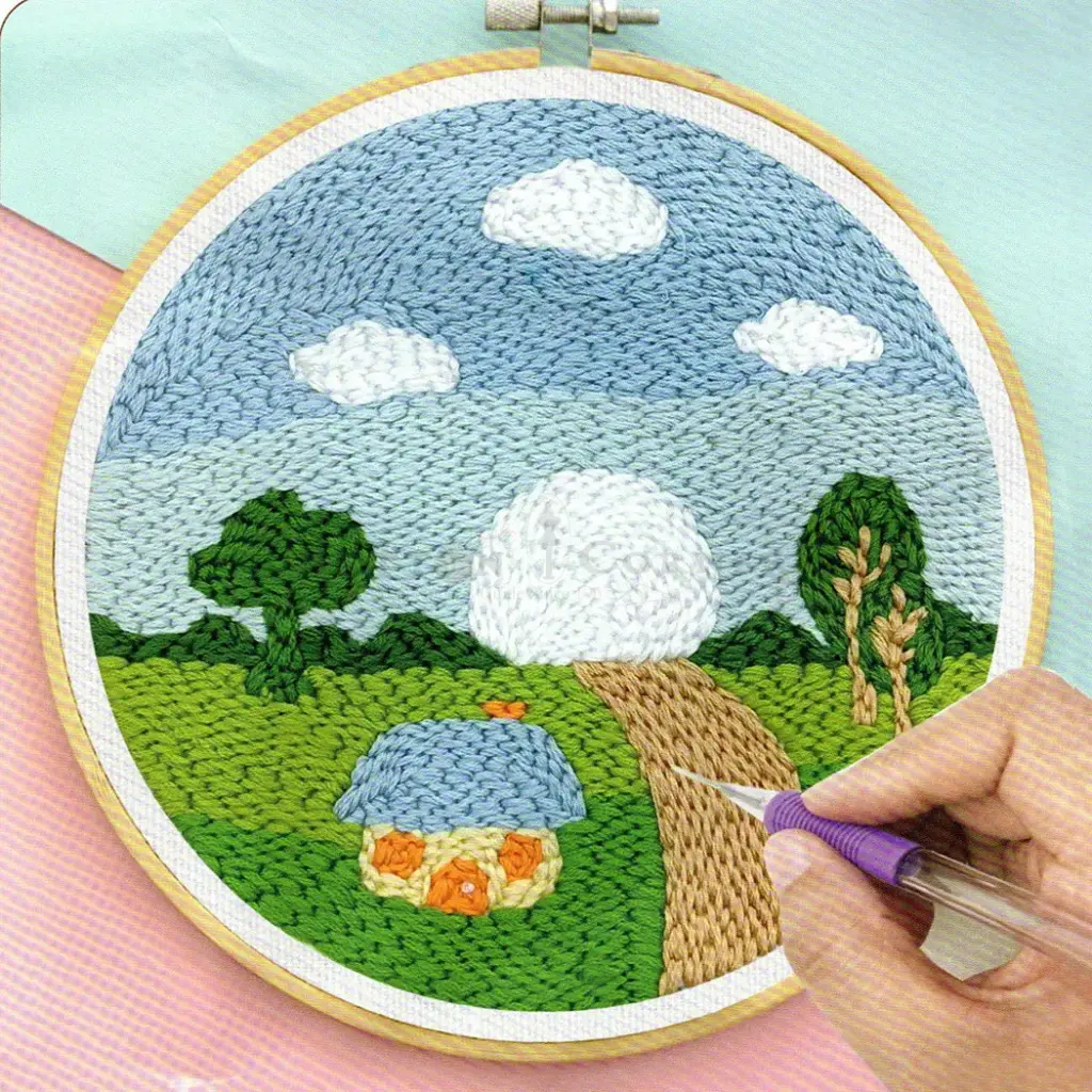 Scenic Countryside Theme Embroidery Punch Needle DIY Kit
