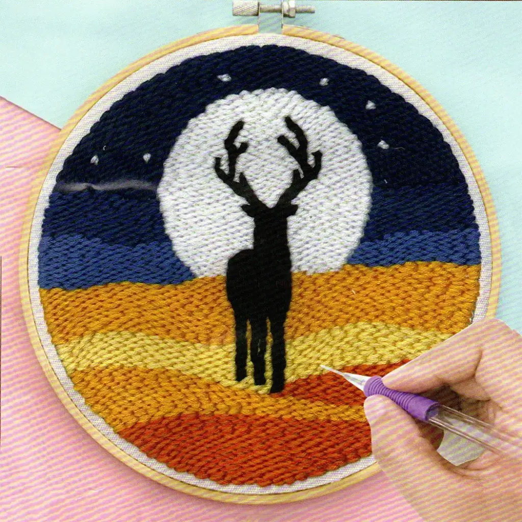 Swamp Deer Night Theme Embroidery Punch Needle DIY Kit