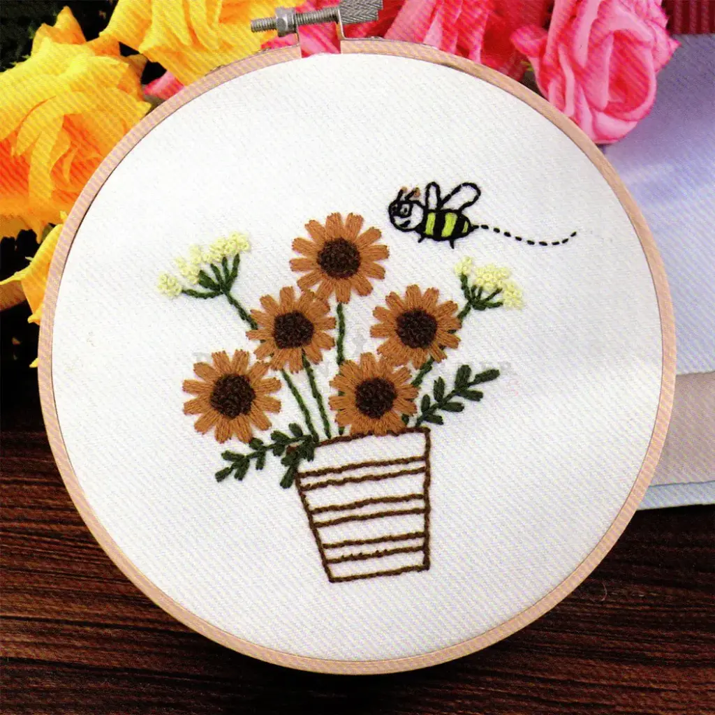 Sunflower Pot & Bumblebee Hand Embroidery Kit