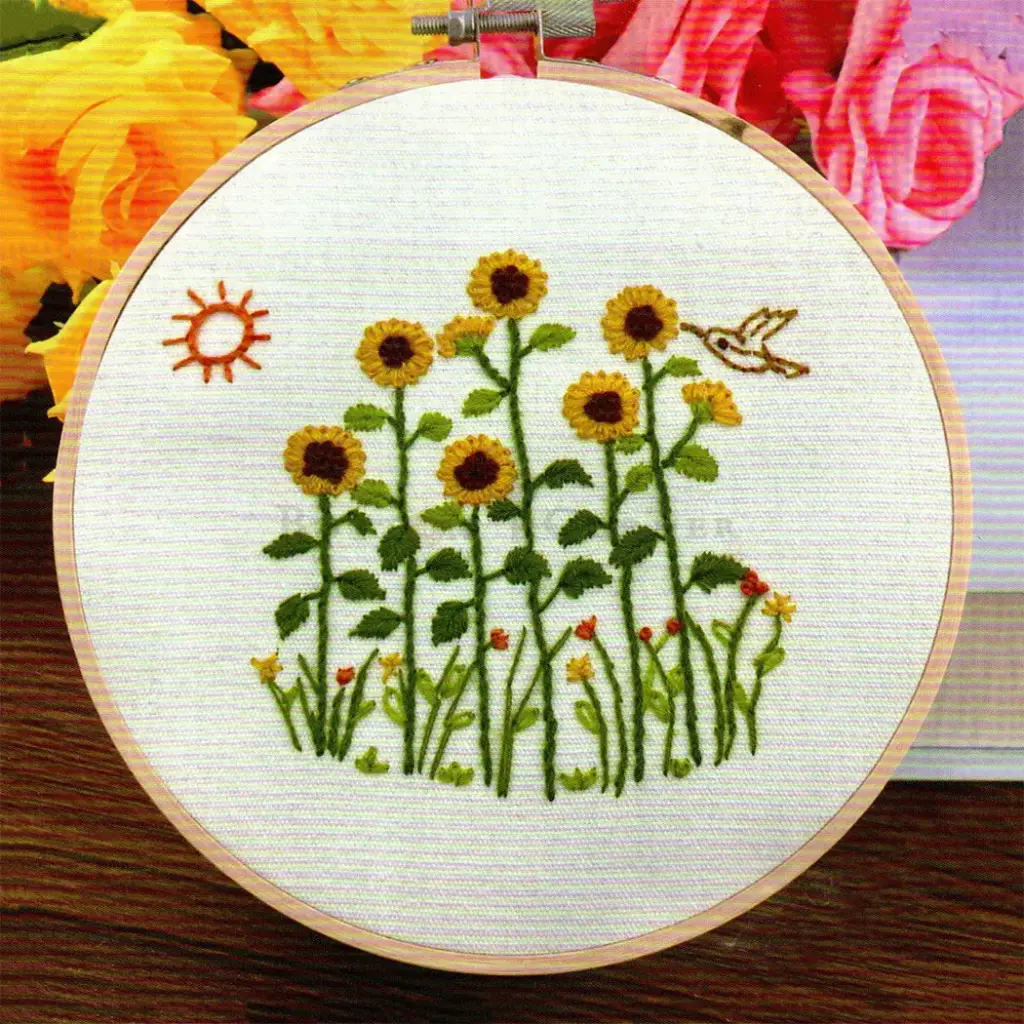 Sunflower Field & Hummingbird Hand Embroidery Kit