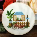 Bicycle & Cottage Scene Embroidery Kit