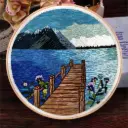 Lakeside Dock & Snowy Mountains Embroidery Kit