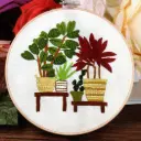Potted Houseplant & Red Foliage Embroidery Kit