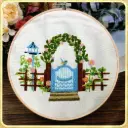 Blue Garden Gate & Floral Arch Design Embroidery Kit