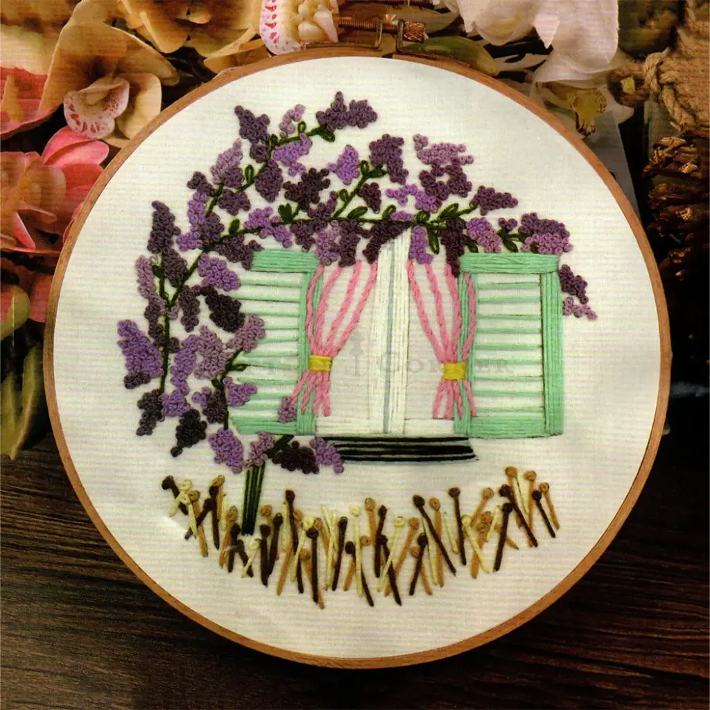 Purple Wisteria & Window Embroidery Kit