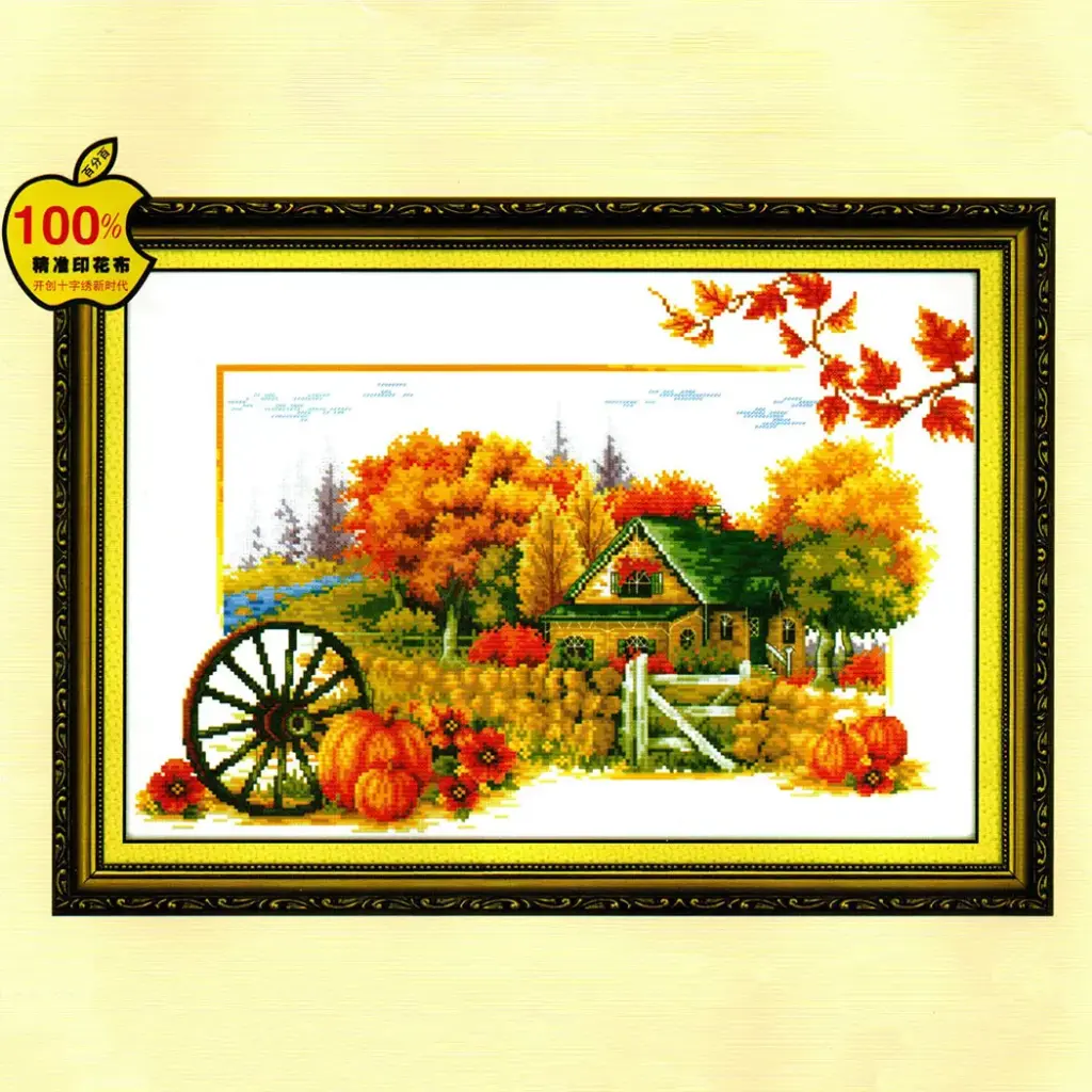 Autumn Cottage & Harvest Landscape Cross Stitch Kit