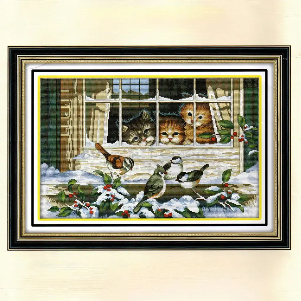 Winter Cats & Birds Cross Stitch Kit