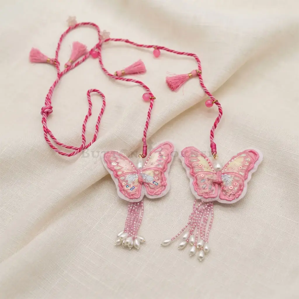 Sequenced Organza Butterfly Embroidered Tassel Cord with Hanging Beads