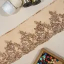 Blooming Flower Pattern Embroidery Thread Fancy Glass Bead & Sequence Lace