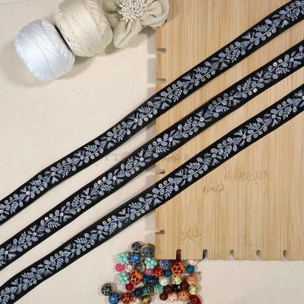 Floral Pattern Embroidery Thread Sequence Lace