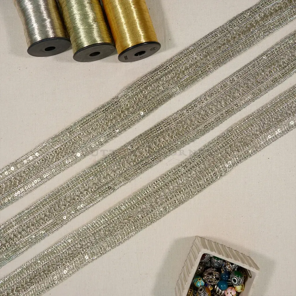 Fancy Metallic Yarn & Sequence Gota Lace