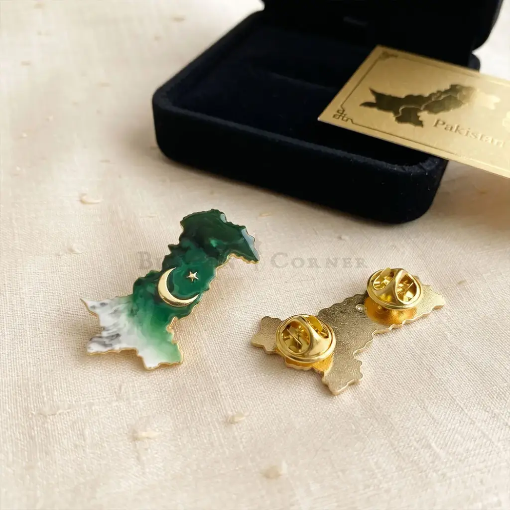 Patriotic Pakistan Map Lapel Pin with Crescent & Star