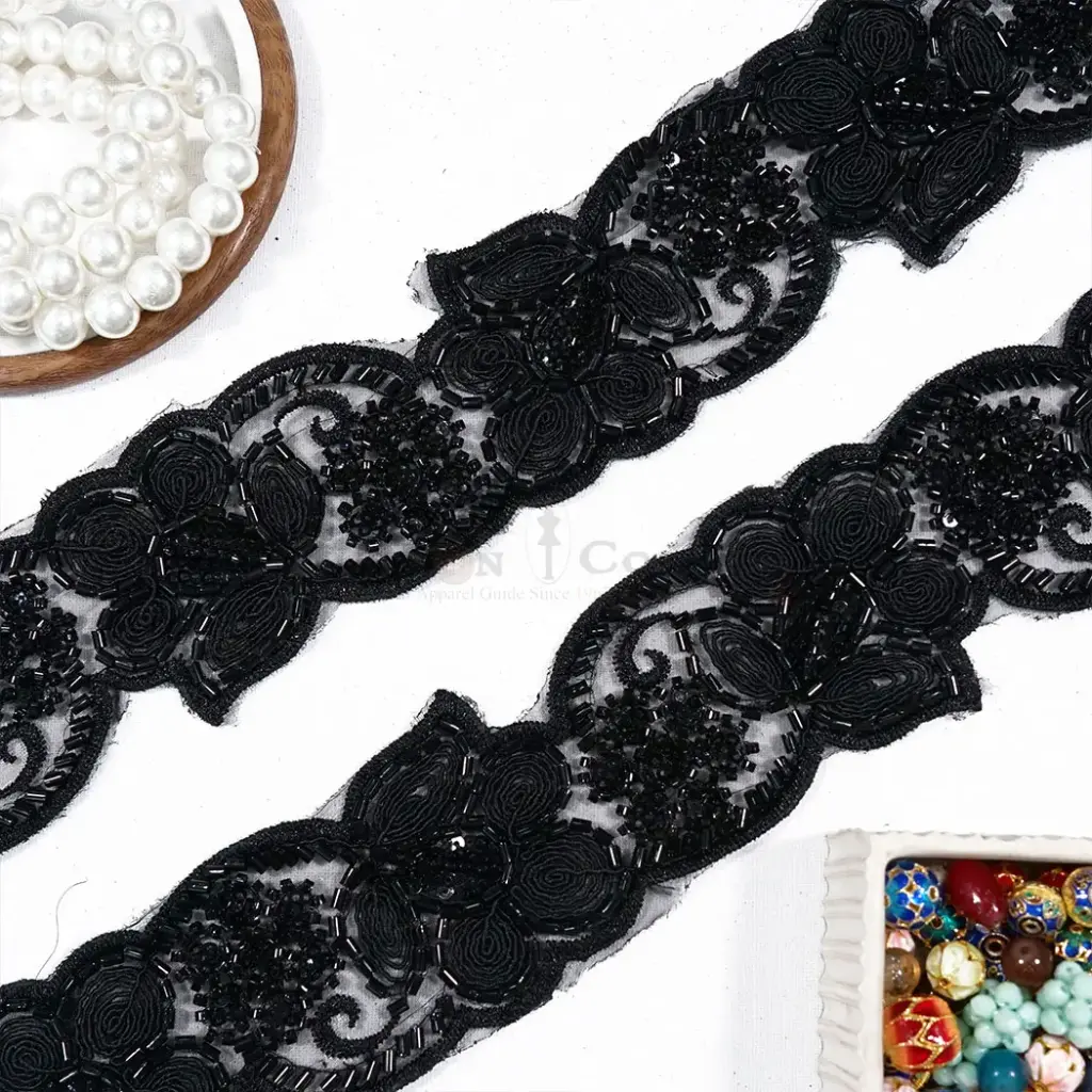 Decorative Glass Bead Blossom Pattern with Sequence Embellishment Fancy Lace