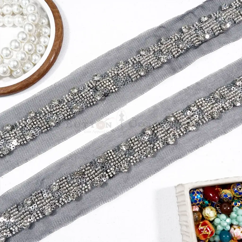 Sequence Embellishment Along with Shimmering Beads & Stones Fancy Lace