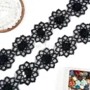 Glass Bead Edge Blooming Flower Lace with Centre Sequence & Pearl Embellishment