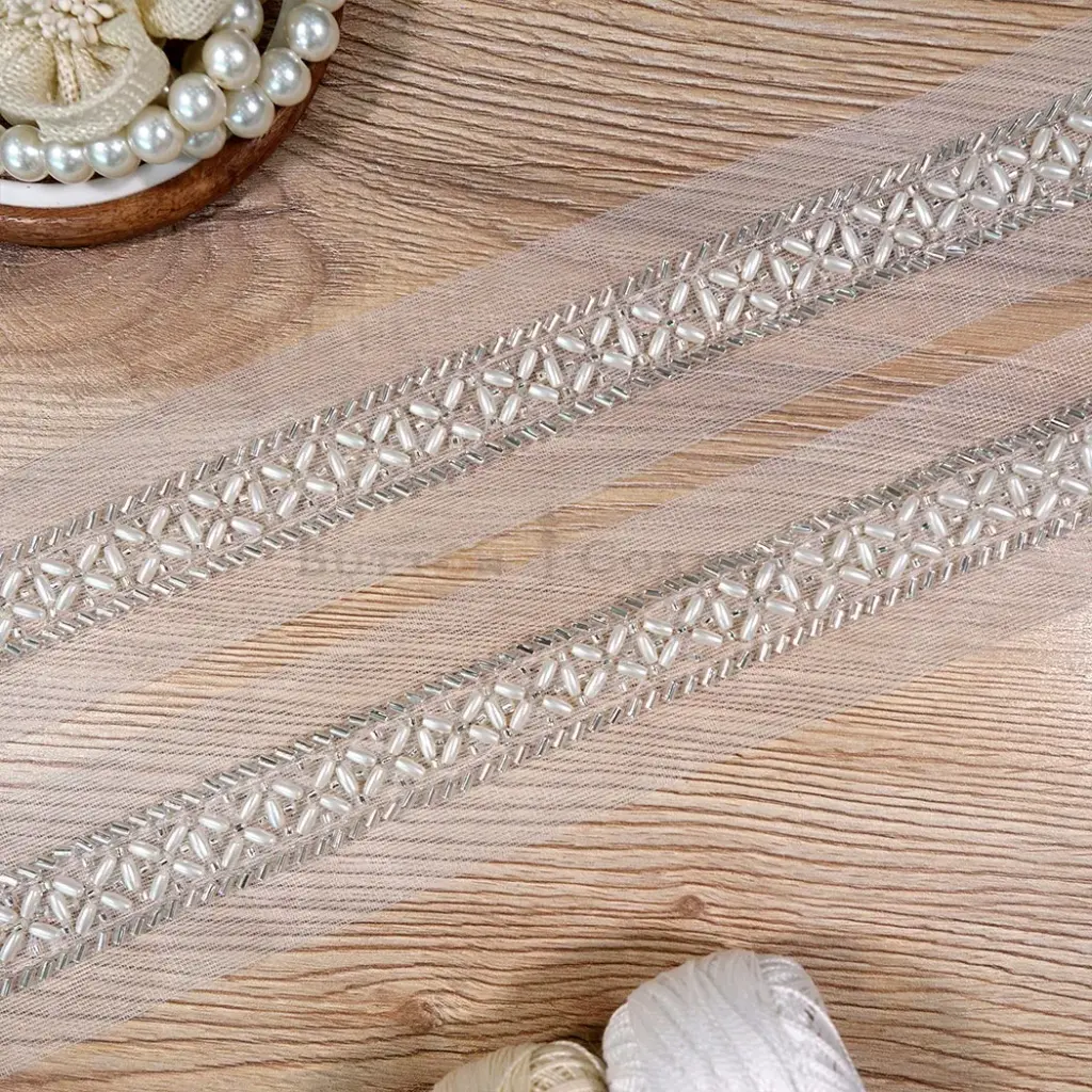 Glass Bead Edges with Pearl & Bead Embellished Centred Fancy Lace