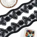 Decorative Glass Bead & Sequence Edge with Flower & Leaf Pattern Fancy Lace