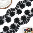 Flower Scallop Embellished with Glass Bead & Sequence Along Decorative Edge