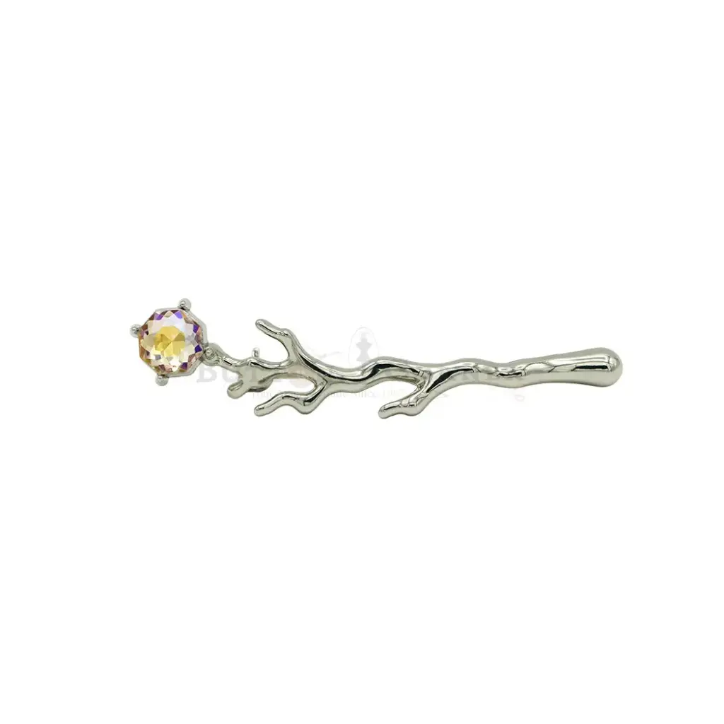 Twig Design Accented with a Dangling Faceted Crystal Stone Brooch