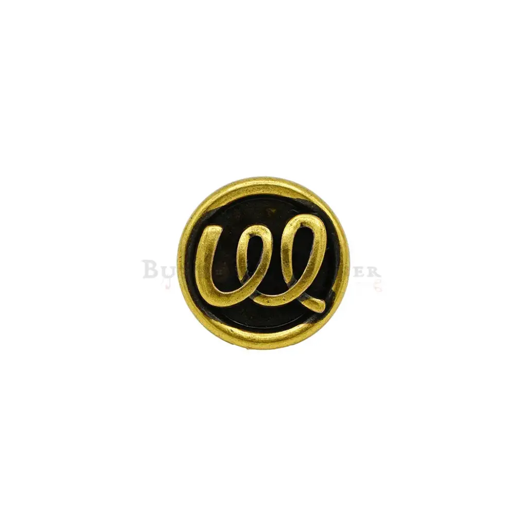 Calligraphy "W" Round Shank Button with Raised Rim
