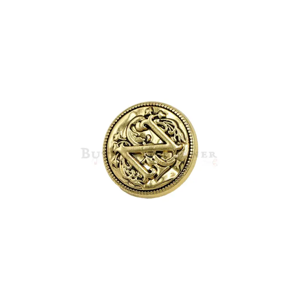 Gothic Capital "N" Baroque Scrollwork Shank Button