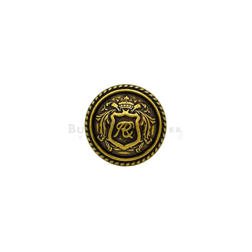 Vintage Heraldic Crest Shank Button with Rope Textured Rim