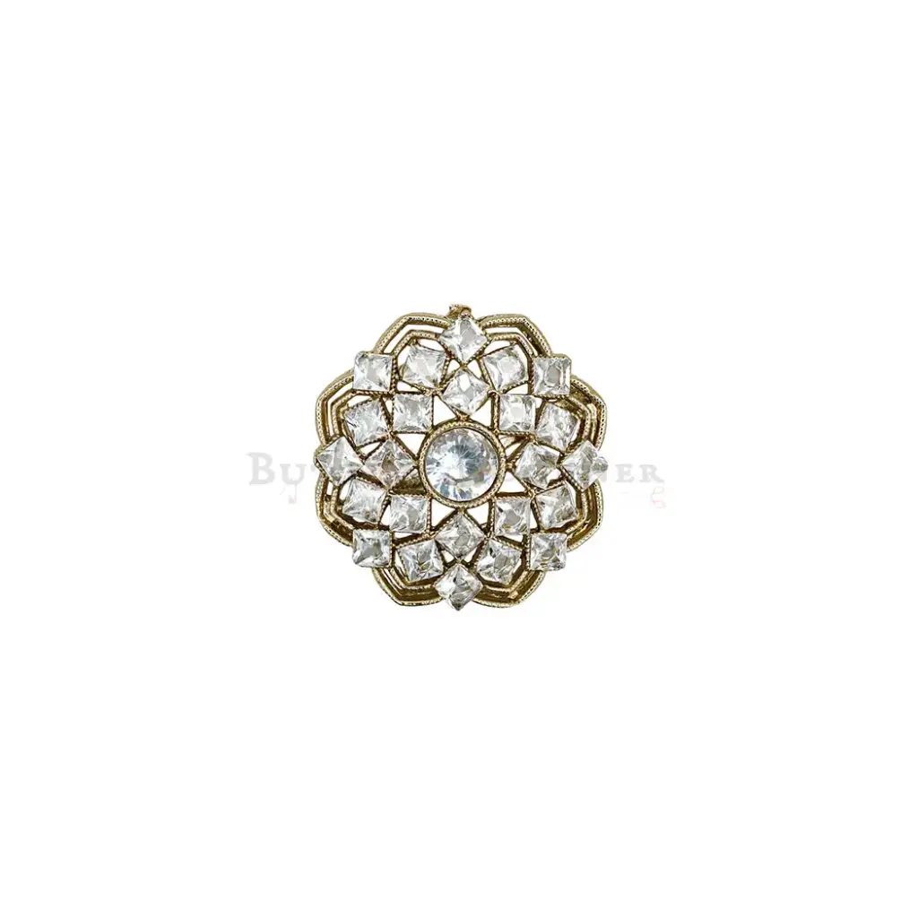 Geometric Blooming Flower Design with Rhinestone Embellishment Fancy Kundan Button