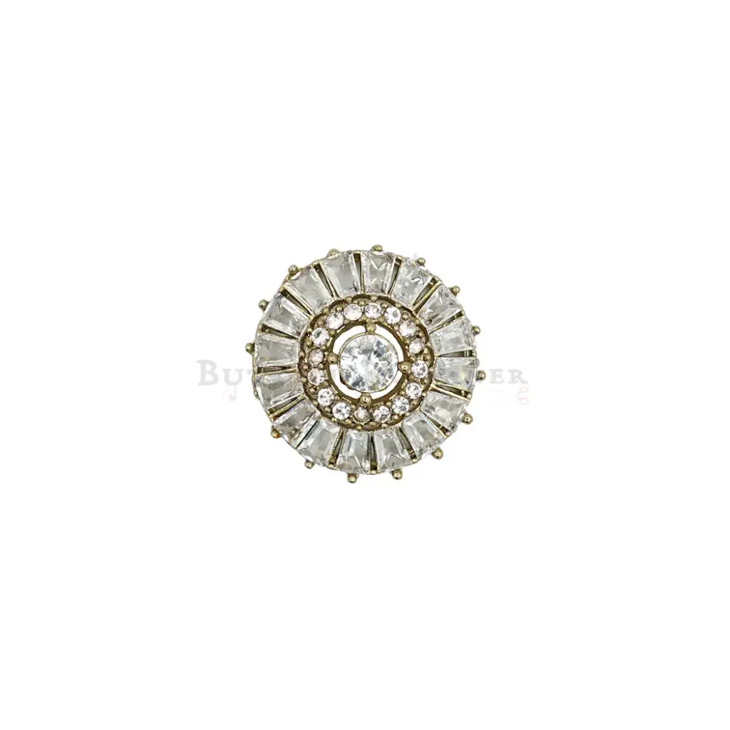 Gold Base Crown Shape with Decorative Rhinestone Accent Kundan Button