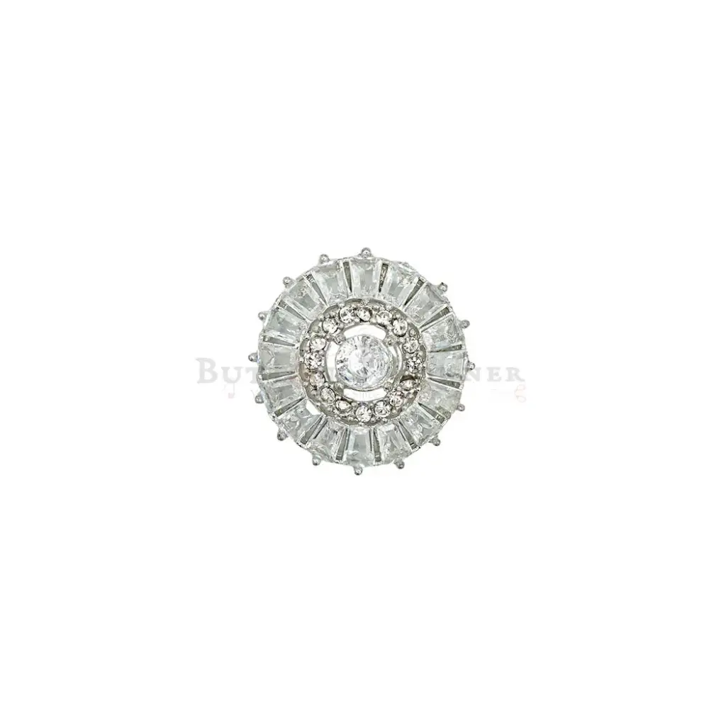 Silver Base Crown Shape with Decorative Rhinestone Accent Kundan Button