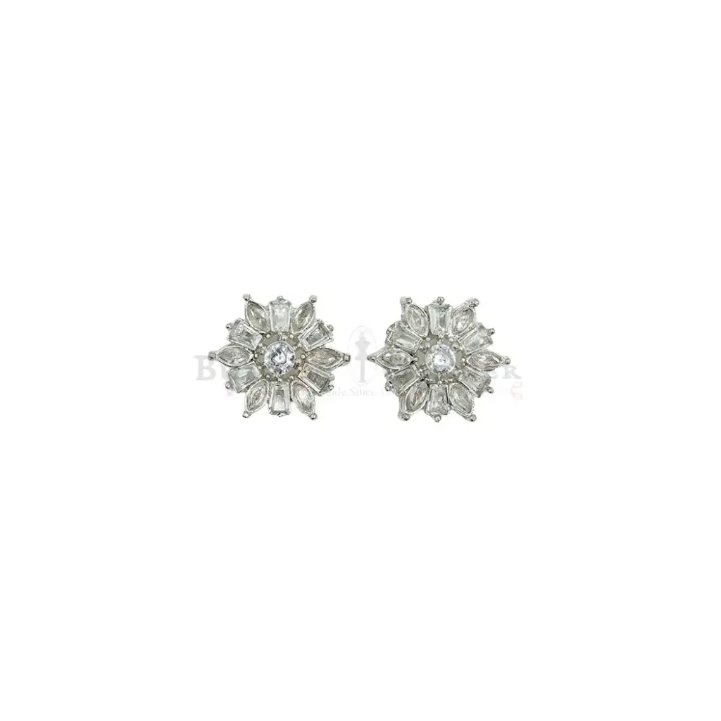 Silver Base Crystal Flower Embellishment Fancy Kundan Button