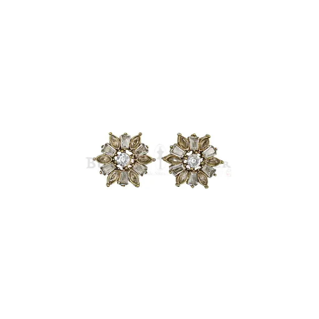Gold Base Crystal Flower Embellishment Fancy Kundan Button