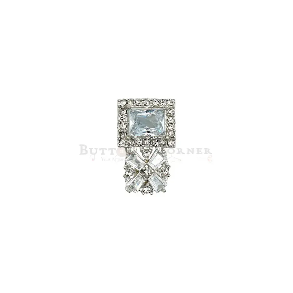 Silver Base Square Design with Flower Edge Crystal Embellishment Fancy Kundan Button
