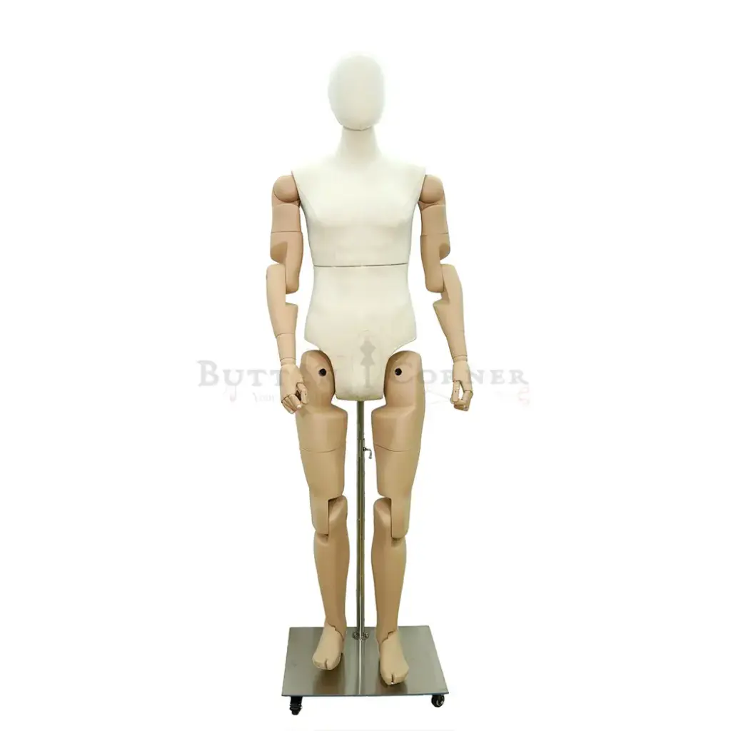 Realistic Posable Male Display Mannequin with Half-Body Fabric Covering