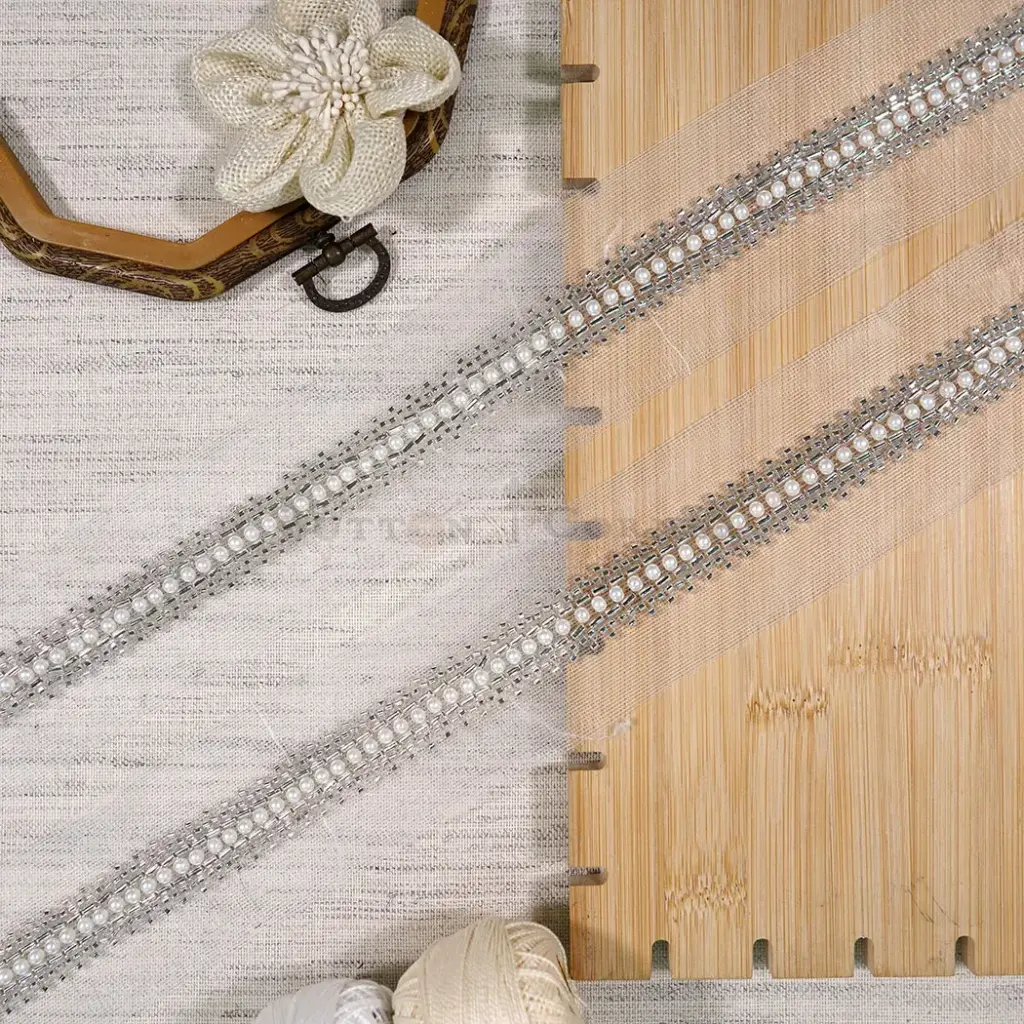 Pearl Pattern with Glass Beads Embellishment Fancy Lace