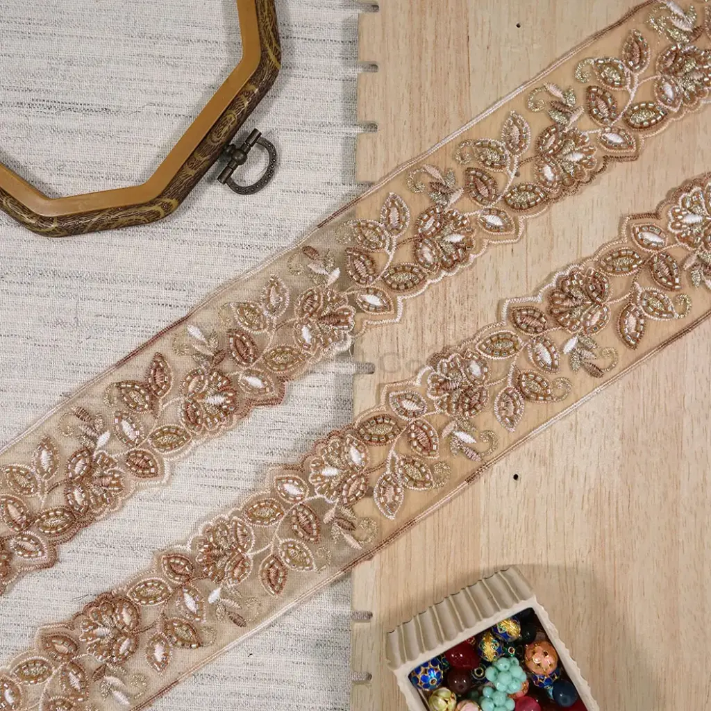 Decorative Leaf Pattern with Glass Bead Accent Fancy Lace