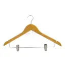 Anti-Slip Design Wooden Shirt Hanger in Metal Trouser Bar with Adjustable Clip