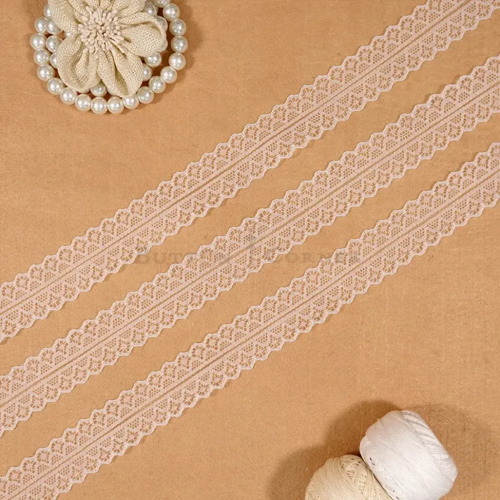 Dual Border Wave Edge with Decorative Centre Accent Embroidery Net Lace