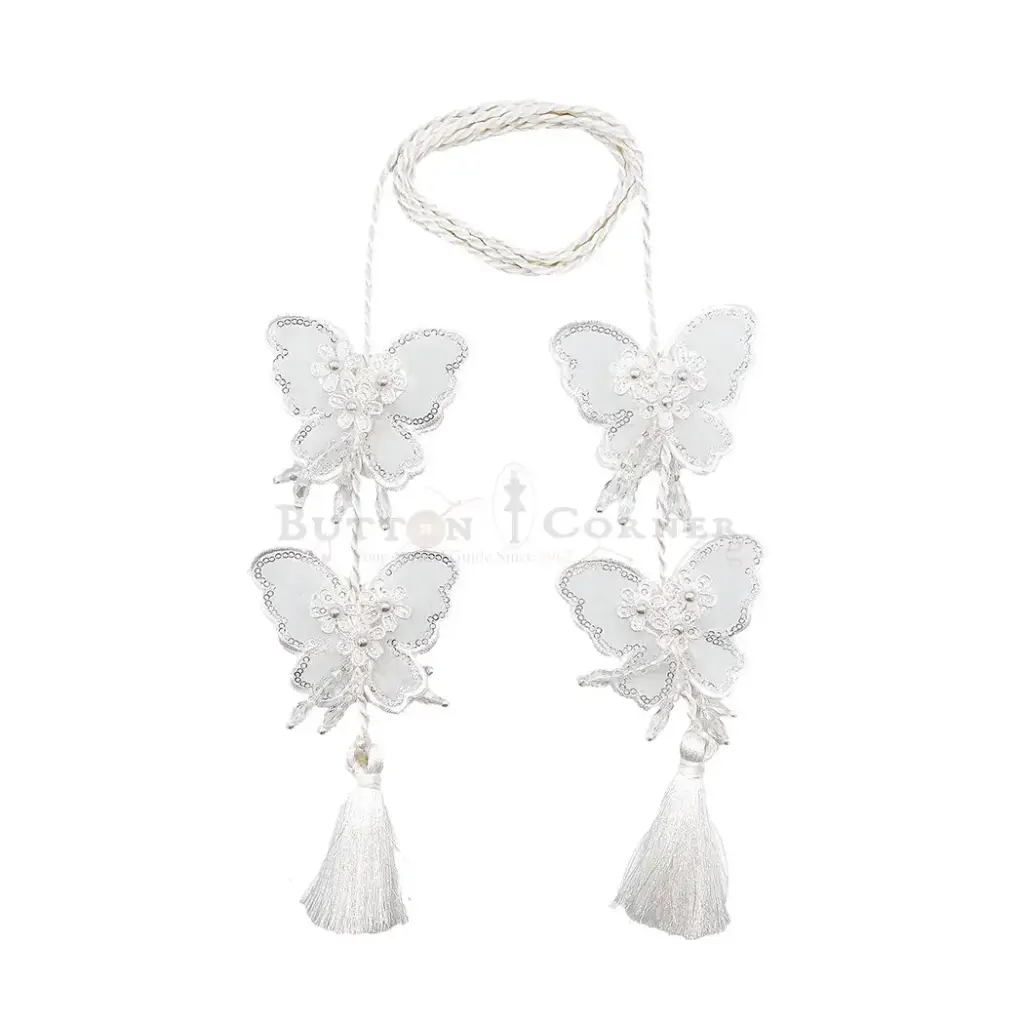Organza 3D Butterfly Tassel Cord with Sequence Border & Centre Flower Embellishment