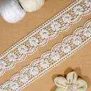 Scallop Border Shuttle Lace with Pearl Accent