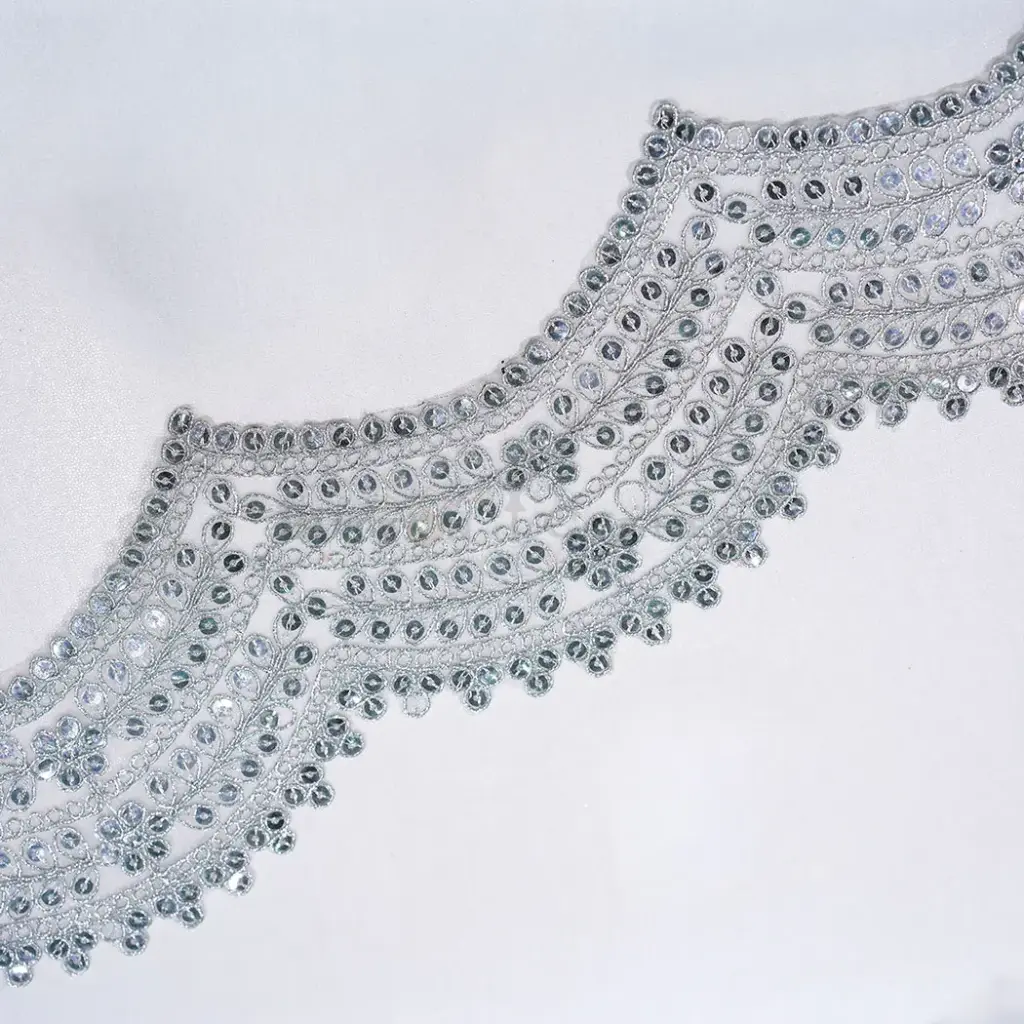 Fancy Metallic Yarn Lace with Sequence Embellishment