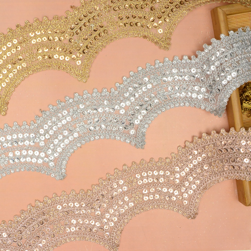 Fancy Metallic Yarn Lace with Sequence Embellishment