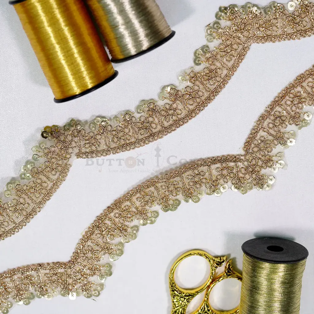 Decorative Sequence Edge Accent, Fancy Metallic Yarn Lace