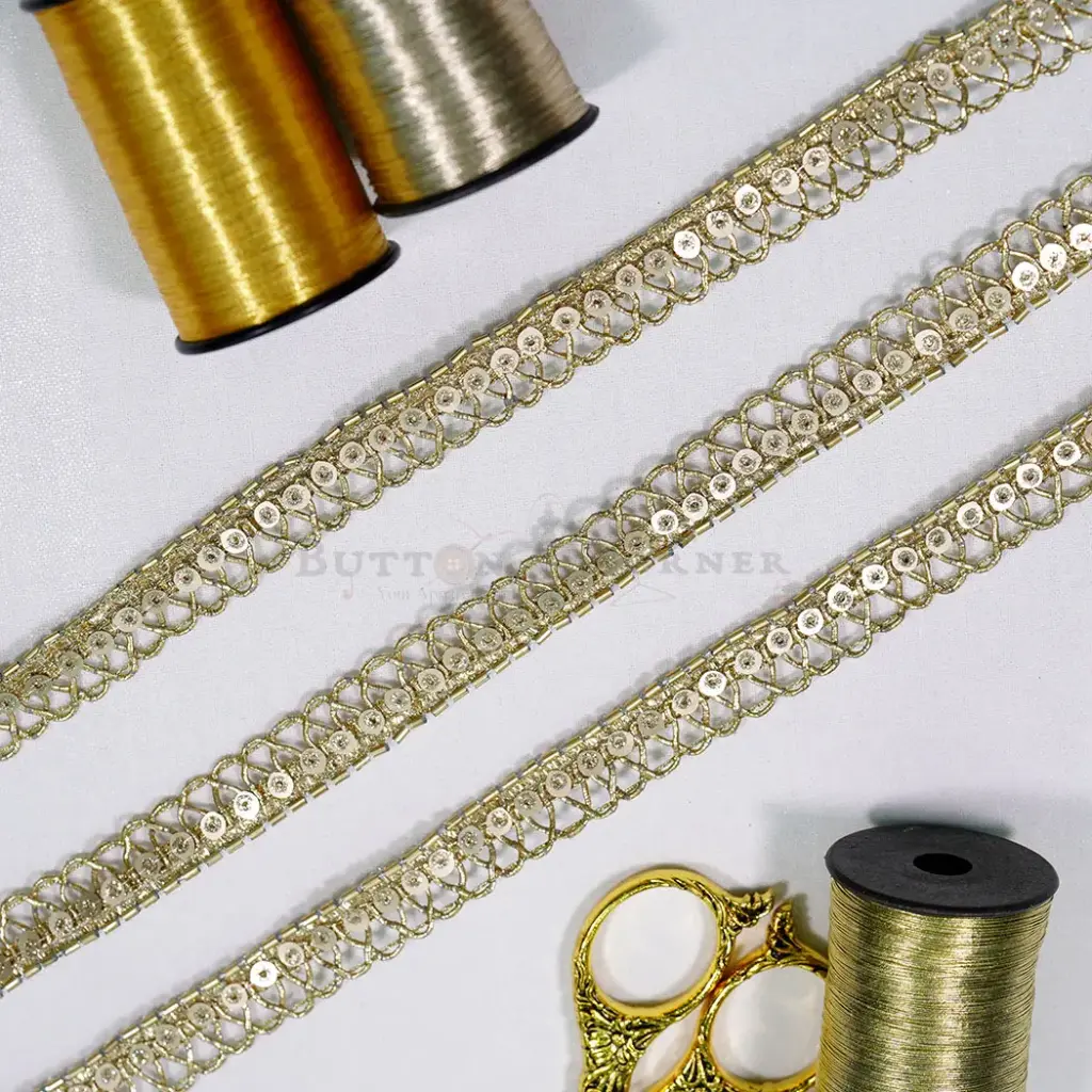 Glass Beads & Sequence Embellishment with Hanging Accent Fancy Lace