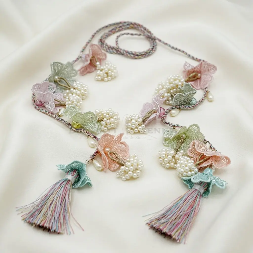 Embroidery Thread Flower Design Sequence & Pearl Tassel Cord