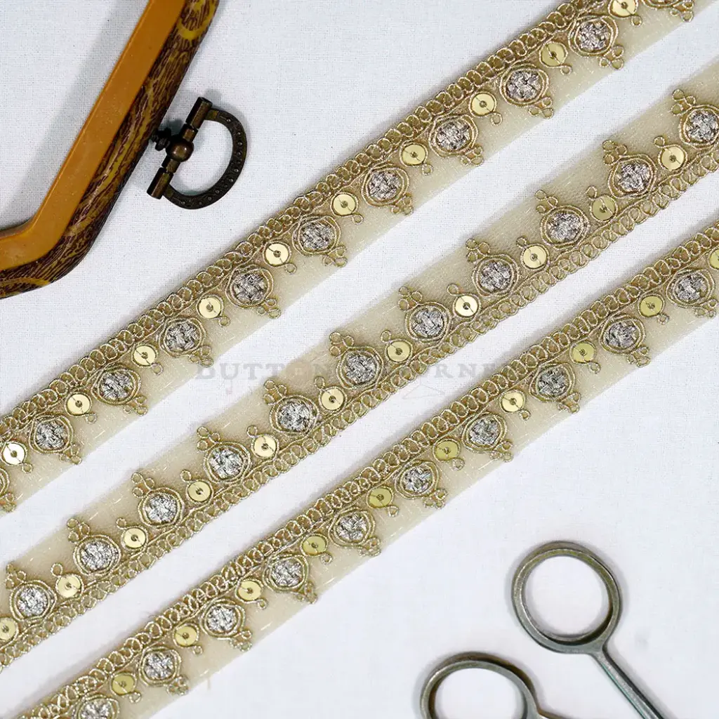 Metallic Yarn with Sequence Embellishment Fancy Lace