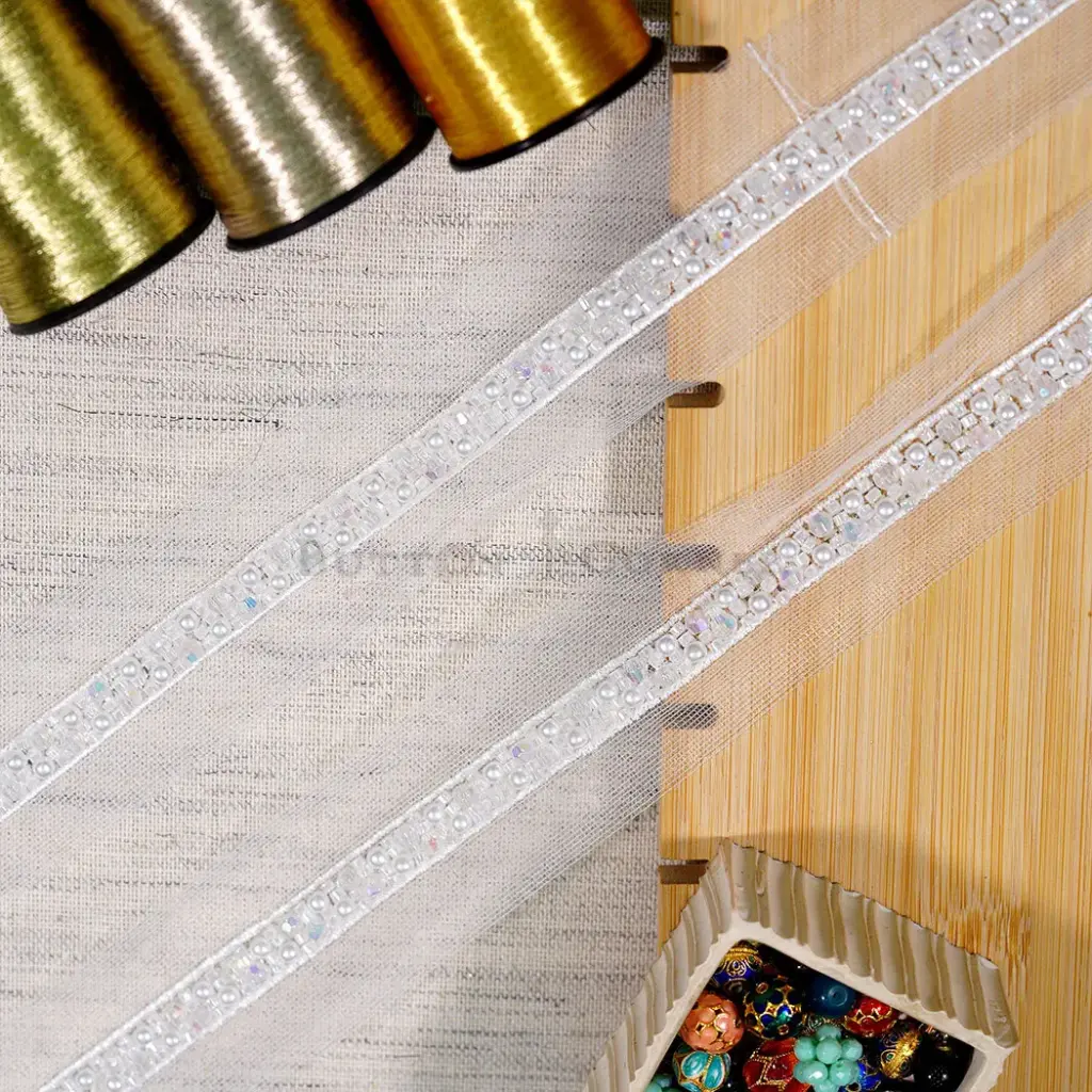 Glass Beads with Pearl Embellishment Embroidery Thread Fancy Lace