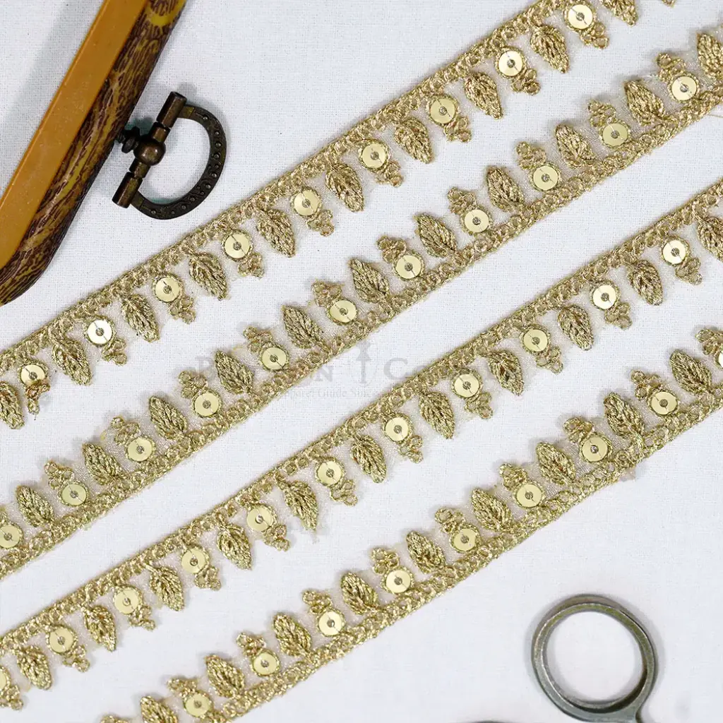 Decorative Leaf & Sequence Embellishment Metallic Yarn Sequence Lace